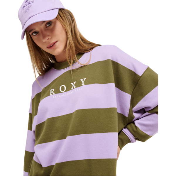 2026 Roxy Womens Strictly Stripes Oversized Sweatshirt ERJFT05071 - Winter Moss Stricty Striipe